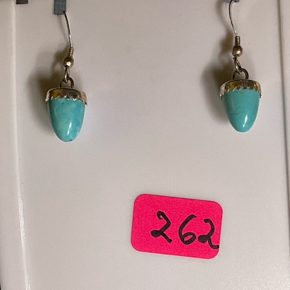 Sleeping Beauty Turquoise Drop Earrings with .925 Sterling Silver - Picture 1 of 8